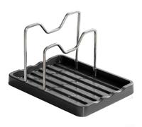 SiSinkal Support de couvercle de casserole à deux rangées en acier inoxydable, organiseur de cuisine pour ustensiles et ustensiles de cuisine, rangement de comptoir peu encombrant avec plateau de
