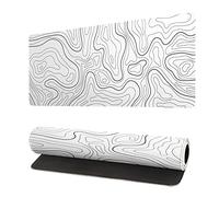 Siski Tapis de souris de jeu blanc avec contour topographique XL, lignes de carte géographique, grand sous-main étendu, base en caoutchouc antidérapant, bords cousus, long tapis de souris pour PC
