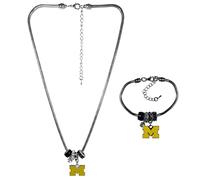 Siskiyou Sports NCAA Michigan Wolverines Ensemble collier et bracelet de perles Euro Couleurs de l'équipe Taille unique