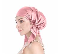 SissiLita Bonnet 100 % soie pour dormir, bonnet de cheveux avec bandeau à nouer, grand bonnet de sommeil en soie pour cheveux bouclés, enveloppement des cheveux en soie pour le soin des cheveux (rose