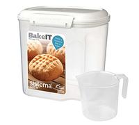 Sistema BAKE IT Boite de Rangement Cuisine + gobelet doseur | 2,4 litres | Récipient de conservation pour aliments secs | Sans BPA | Blanc/Transparent | 1 pièce