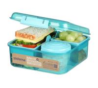 Boîte à bento Sistema - 1,25 L - Boîte à repas pour l’école compartimentée avec pot à en-cas - Sans BPA - Fabriquée à partir de plastique recyclé à destination des océans - Bleu-gris - 1 unité