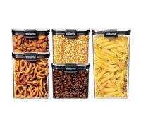 Boîtes de conservation alimentaires hermétiques carrées Sistema Ultra en Tritan -Plusieurs capacités - Empilables - Clips de fermeture - Sans BPA - Transparentes, détails noirs - 5 unités
