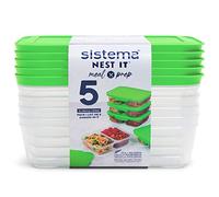 Boîtes de préparation de repas Sistema NEST IT - 870 ml - Boîtes de préparation compartimentées et hermétiques avec couvercle - Boîtes à repas pour l’école - Sans BPA - Vert - 5 unités