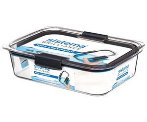 Sistema Brilliance Récipient de Conservation Alimentaire étanche | 2 Litre| Résiste aux Taches et n’imprègne Pas Les odeurs | Orifice Vapeur Micro-Ondes | sans BPA | Clips Noirs