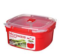 Sistema Cuiseur vapeur micro-ondes avec panier vapeur | 2.4 L Cuiseur vapeur aliments medium | sans BPA | Rouge/Transparent