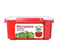 Sistema Cuiseur vapeur micro-ondes avec panier vapeur | 3,2 L Grand cuiseur vapeur aliments | sans BPA | Rouge/Transparent