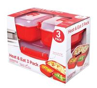 Sistema Heat & Eat Récipients micro-ondes - Boîtes à repas empilables avec couvercles étanches à fermeture par clip - Rouge/Transparent - Lot de 3