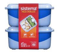 Sistema Heatables Contenants alimentaires micro-ondes | 1,35L | Boîtes repas étanches avec couvercles | Lot de 2 | Rectangles Lazuli bleu