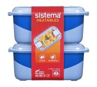 Sistema Heatables Contenants alimentaires micro-ondes | 890 ml | Contenants de préparation de repas étanches avec couvercles | Lot de 2 | Rectangles Lazuli bleu