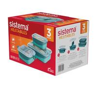 Sistema Heatables Set de boîtes alimentaires micro-ondes | 890 ml, 1,35 L et 2,45 L | Boîtes repas hermétiques avec couvercles | Lot de 3 | Rectangles Sage vert