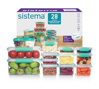 Sistema KLIP IT 14 Boîtes Alimentaires et Couvercles, Sarcelle, 28 Pièces | Conservation Hermétique et Transparente des Repas, Récipient en Plastique Compatible Micro-Ondes pour le Rangement en Cuisine