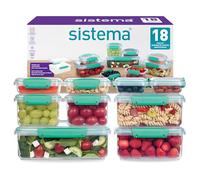 Sistema KLIP IT 9 Boîtes Alimentaires et Couvercles, Sarcelle, 18 Pièces | Conservation Hermétique et Transparente des Repas, Récipient en Plastique Compatible Micro-Ondes pour le Rangement en Cuisine