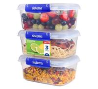 Sistema KLIP IT PLUS Récipients de conservation alimentaire - 1 litre - Boîtes alimentaires étanches, empilables et hermétiques compatibles réfrigérateur/congélateur - sans BPA - 3 pièces