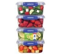 Boîtes de conservation alimentaires Sistema KLIP IT PLUS | 1 l | Set de 4 boîtes hermétiques | Fermeture antifuite | Clips de fermeture facile | Sans BPA
