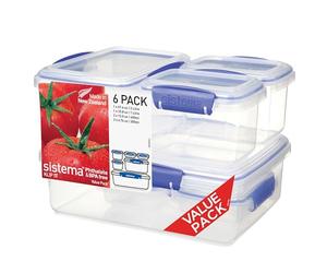 Sistema KLIP IT Récipients multiples de conservation des aliments | Boîtes à repas empilables avec couvercles étanches | Clips bleus | Tailles assorties | 12 pièces (6 boîtes et couvercles)