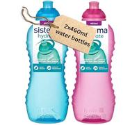 Sistema - Lot de 2 bouteilles Squeeze Twist n Sip - 330 ml - Anti-fuite - Sans BPA - Rose et bleu sarcelle