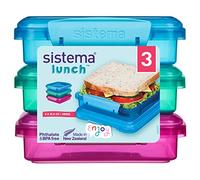 Sistema Lunch Boîtes à Sandwich, 450 mL, Bleu, Vert, Rose, Lot de 3 | Récipients des Aliments Transportable, Conservation, 1 Compartiment avec Couvercle, Transparents Colorés, sans BPA