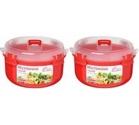 Sistema Micro-ondes Bol rond | Récipient alimentaire micro-ondes | 915 ml | sans BPA | Rouge/Transparent (Lot de 2)