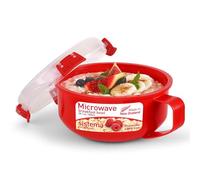 Sistema Microwave Bol petit-déjeuner | Récipient micro-ondes rond avec couvercle | 850 ml | Sans BPA | Rouge/Transparent | 1 pièce