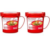 Sistema Microwave Mug à soupe de taille moyenne | Récipient alimentaire micro-ondes | 656 ml | Sans BPA | Rouge (Lot de 2)