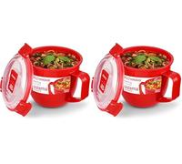 Sistema Microwave Petit mug à soupe | Récipient alimentaire micro-ondes | 565 ml | Sans BPA | Rouge/Transparent (Lot de 2)