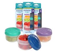 Sistema Snack Pots Mini Bites TO GO | 130 ml | Boîtes à encas empilables avec couvercle | Sans BPA | Couvercles vert, rose et bleu | Lot de 9