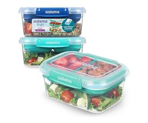 Sistema Stax Boîtes de conservation alimentaires à emporter | 1 l | Set de 3 boîtes hermétiques compartimentées | Fermeture antifuite | Clips de fermeture facile | Sans BPA