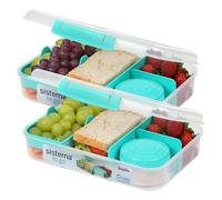 Boîte à bento Sistema Création - Boîtes à déjeuner compartimentées avec pots à snacks - 1,48 l - Sans BPA - 2 unités - Vert menthe