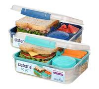 Sistema Boîte à bento TO GO cubiques | 1,65 L | Boîtes à repas pour l’école compartimentées avec pots à en-cas | Sans BPA | 2 unités | Vert menthe & bleu océan