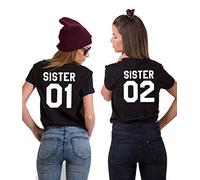 Sister T-shirt pour fille Best Friends T-shirt Meilleur ami T-shirt BFF T-shirt Femme Best Friends Cadeau Haut à manches courtes été coton noir blanc 1 pièce, Noir (01), M