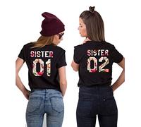 Sister T-shirt pour fille Best Friends T-shirt Meilleurs amis T-shirt BFF T-shirt Femme Best Friends Cadeau Haut Manches Courtes Été Coton Noir Blanc 1 pièce, 02-fleur/noir, S