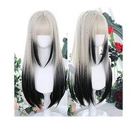 SISWIM Perruque synthétique longue et lisse pour femme avec dégradé argenté et frange - Pour fête, cosplay, Halloween, carnaval - Gris foncé