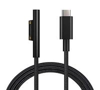 Sisyphy Câble de charge en nylon tressé pour Microsoft Surface Pro 7/6/5/4/3 Go3/2/1 ordinateur portable 4/3/2/1, doit fonctionner avec un chargeur USB-C 45 W 15 V 3 A (noir, 1,8 m)
