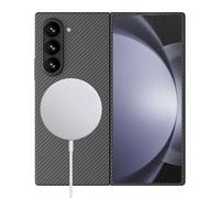 Sisyphy Coque en Aramide pour Compatible avec MagSafe Samsung Galaxy Z Fold 6 5G avec Texture en Carbone (Noir 600D Aimants intégrés), Super Mince Douce mais Robuste, Coque Arrière Snap-on