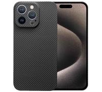 Sisyphy Coque en Aramide pour iPhone 15 Pro avec Texture en Carbone (Noir 600D à Grain Fin), Super Mince Douce mais Robuste, Coque Arrière Snap-on Compatible avec la Charge sans Fil