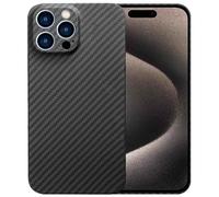 Sisyphy Coque en Fibre d'aramide pour iPhone 16 Pro avec Texture en Fibre de Carbone, Coque de Protection Fine et légère, Douce au Toucher, Robuste et Durable, Coque arrière encliquetable,