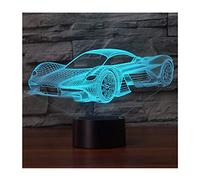 SISYS 3D Lampe Illusion Optique LED Veilleuse 7 Couleurs Tactile Lampe de Chevet Chambre Table Art Déco Enfant Lumière de Nuit avec Câble USB, Voiture de Course