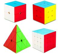 SISYS 4 Pack Speed Cube Set Magic Puzzle Cube Ensemble 2x2 + 3x3 + 4x4 + Pyraminx Pyramide Cubo Magique Casse Tete sans Autocollants 3D Puzzle Jouets pour Garçons Filles Enfants Adultes