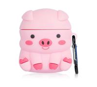 Sit Pink Pig for Airpod 1/2 Case, Cartoon Cute Fashion Cool Silicone Design Character Cover, Unique Stylish Kawaii Funny Fun Shell Girls Women Kids Bo