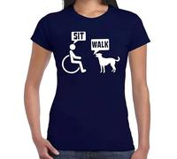 SIT & Walk | Men and Dog Talk | Drôle | Nouveauté | Blague | T-shirt pour femme, T-shirt bleu marine imprimé blanc, XXL