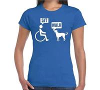 SIT & Walk | Men and Dog Talk | Drôle | Nouveauté | Blague | T-shirt pour femme, T-shirt bleu roi imprimé blanc, XXL