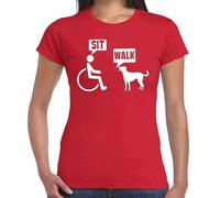 SIT & Walk | Men and Dog Talk | Drôle | Nouveauté | Blague | T-shirt pour femme, T-shirt rouge imprimé blanc, L