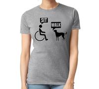 SIT & Walk | Men and Dog Talk | Drôle | Nouveauté | Blague | T-shirt pour femme, T-shirt Sport Gris Imprimé Noir, XXL