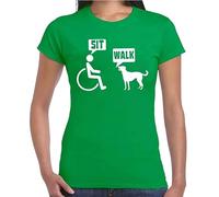 SIT & Walk | Men and Dog Talk | Drôle | Nouveauté | Blague | T-shirt pour femme, T-shirt vert irlandais - Imprimé blanc, XL