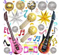 SITAKEGS Ballons de fête Disco, 26PCS Boule Disco Explosion étoile Guitare Saxophone Gonflable Microphone Musique Mixte Ballon en Aluminium, Thème rétro années 80 90 hip-hop Disco fièvre fête décor