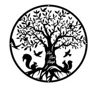 SITAKEGS Décoration murale en métal - Arbre de vie - 30 cm - Arbre de vie familial avec oiseaux et écureuils - Silhouette noire - Tenture murale - Œuvre d'art - Décoration (SS)