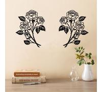 SITAKEGS Décoration Murale Rose en métal, 2pcs Murale Fleur métal Art Décor Rose Fleur Tenture Murale Ornement, 30×24cm Sculpture Noire Murale Florale pour Salon Salle Bain Jardin
