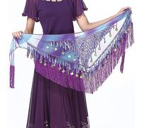SITAKEGS Foulard de Danse Orientale, Jupe Féminine en Forme de Vague avec Paillettes, Jupe à Pompons en Mousseline Violette, Ceinture de Costume pour Festival Club d'été et Danse de Plage