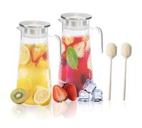 SITAKEGS Lot de 2 pichets en plastique avec couvercle, 1,6 l, pichet à jus transparent avec poignée, pichet à eau incassable pour réfrigérateur, thé glacé, sangria, limonade, froid ou chaud